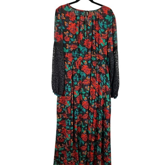 Torrid Dress 4X Red Floral Maxi Peasant Chiffon Lace Fairy Whimsigoth Feminine - Picture 8 of 15